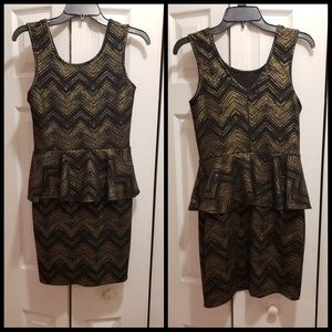 Black/Gold Peplum Dress